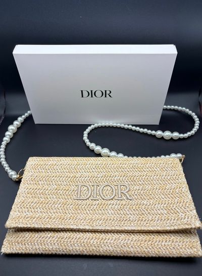 Dior Woven Clutch Bag With Pearl Strap