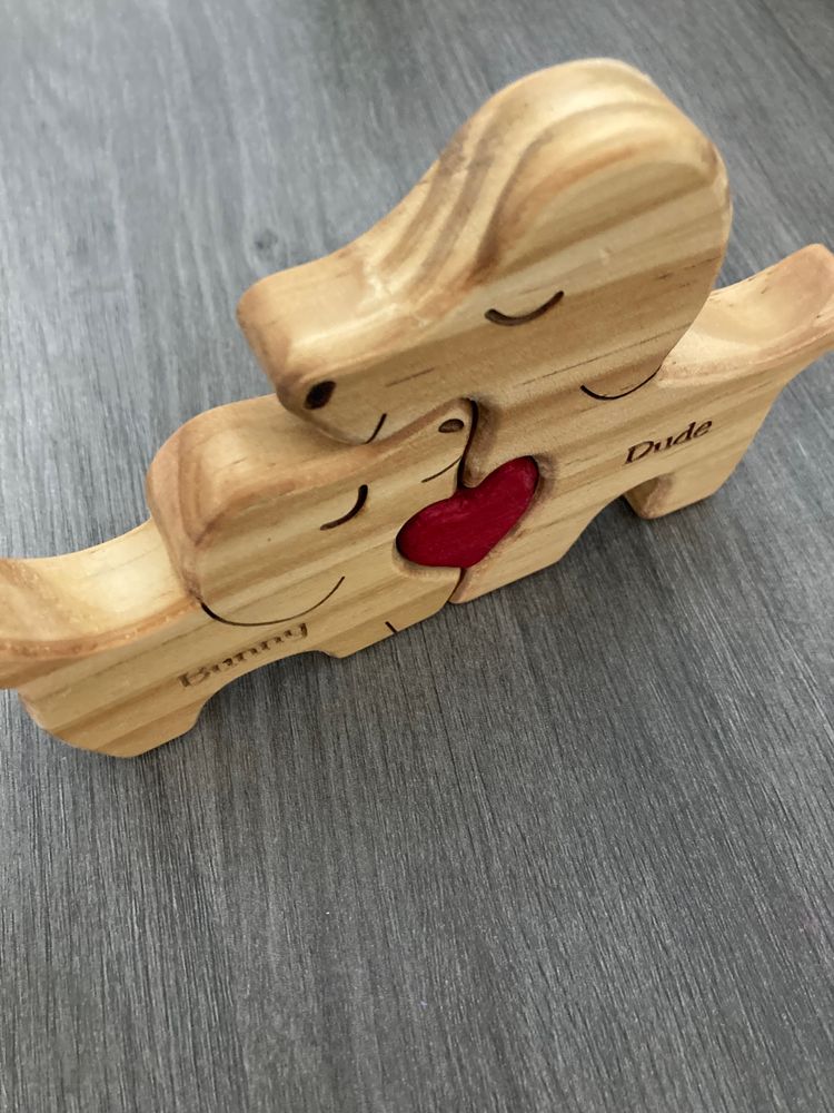 Personalised Dog Family Ornament - Wooden Puzzle with Names, Pet Lover Keepsake