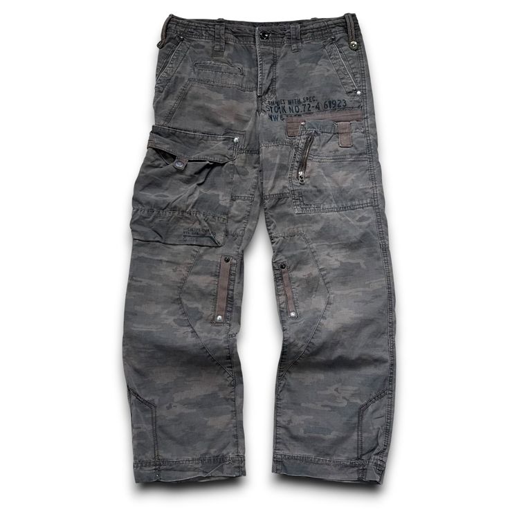 Next 2000's technical low rise loose multi pocket denim camo bottoms (S)