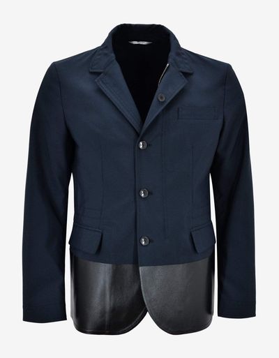 Valentino Navy Blue Jacket with Leather Panel 1