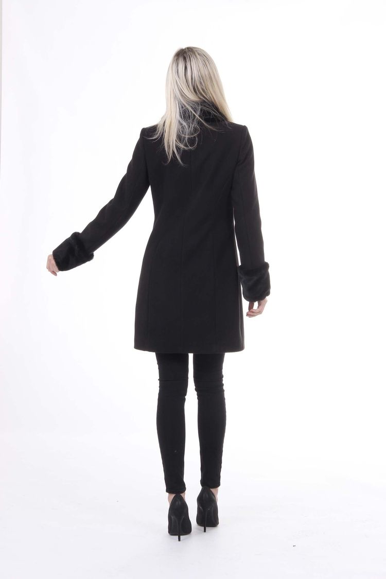 V 1969 Italia Womens Coat CAPPOTTO LINDA TESS. VELOUR + PELLICCIA NERO 3