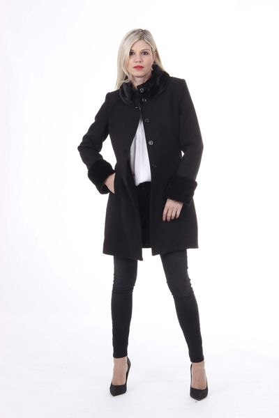 V 1969 Italia Womens Coat CAPPOTTO LINDA TESS. VELOUR + PELLICCIA NERO 8