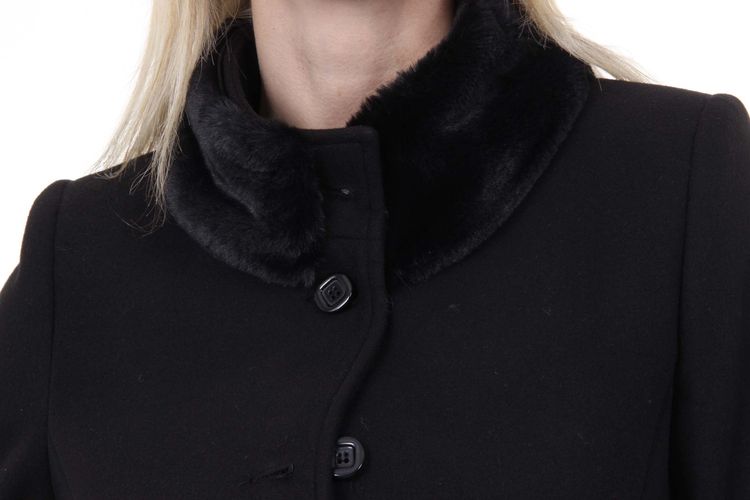 V 1969 Italia Womens Coat CAPPOTTO LINDA TESS. VELOUR + PELLICCIA NERO 5