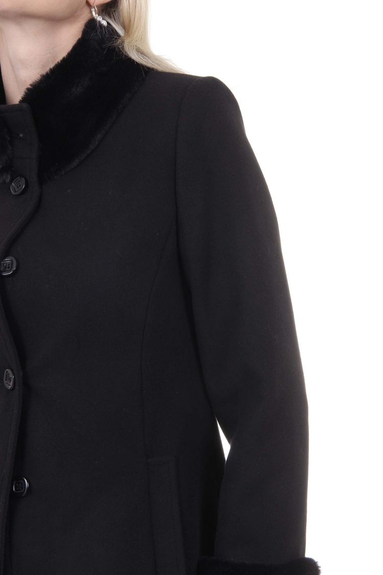 V 1969 Italia Womens Coat CAPPOTTO LINDA TESS. VELOUR + PELLICCIA NERO 4