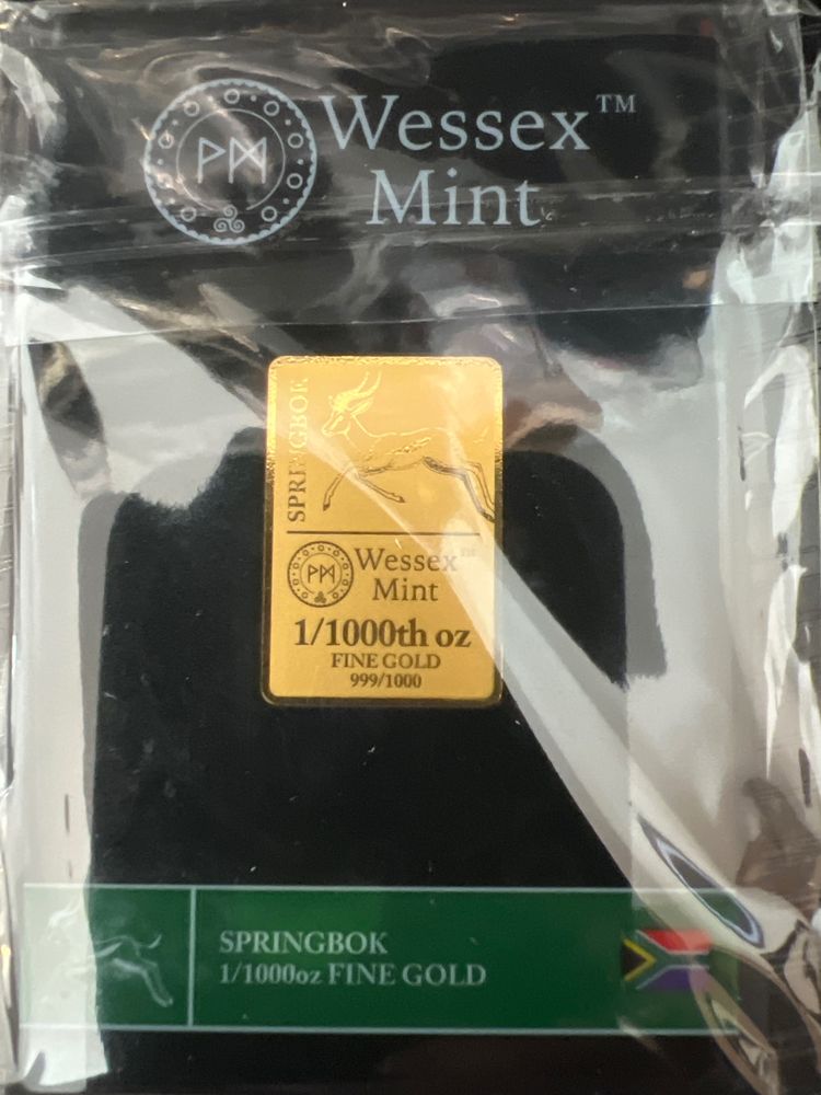 Wessex Mint Springbok 1/1000Th Oz Fine Gold Bar