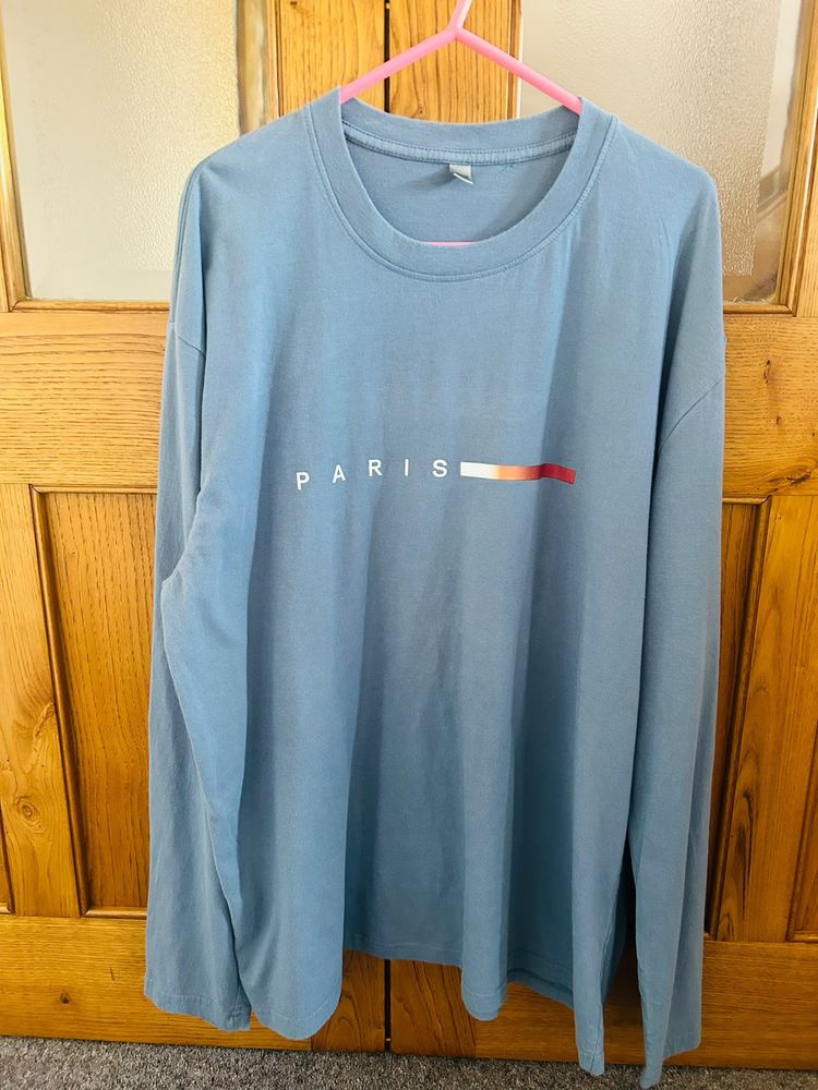 Blue Long Sleeve Shirt With Paris Text image 1