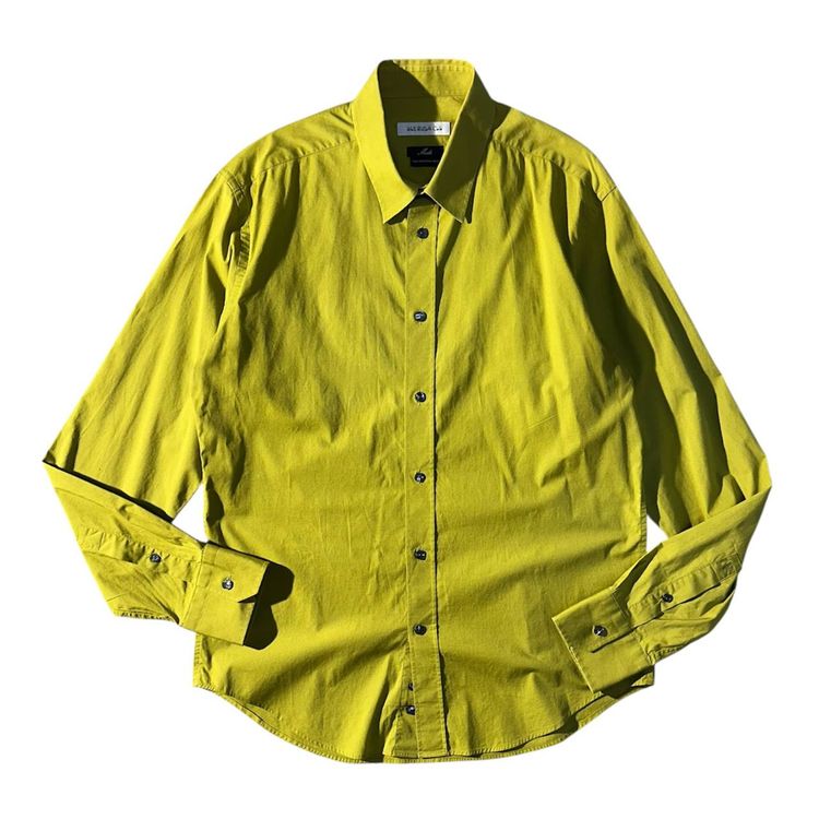 Versace Moda Yellow Button-Up Shirt Camicia Vintage Uomo (L)