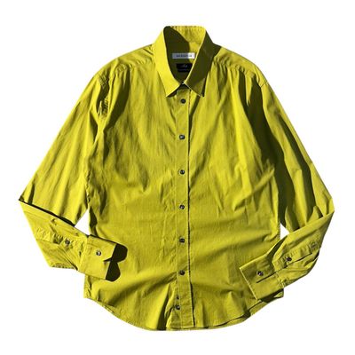 Versace Moda Yellow Button-Up Shirt Camicia Vintage Uomo (L)