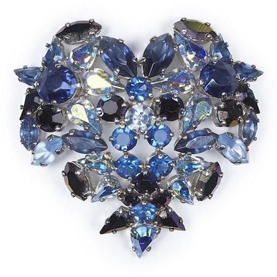 Dior ARCHIVE - Christian Dior 1950s Swarovski Crystal Blue Heart Brooch by Henkel & Grosse product image
