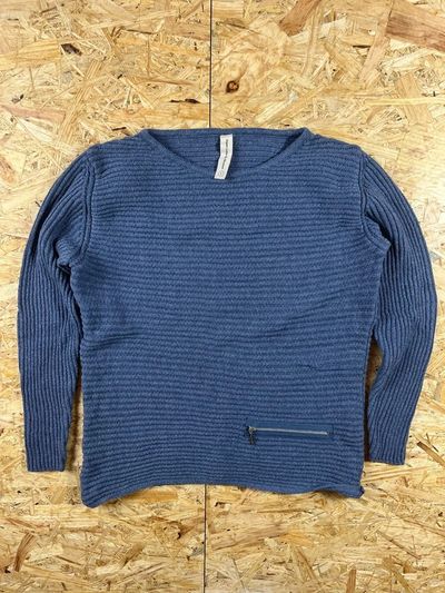 Blue Ribbed Knit Sweater