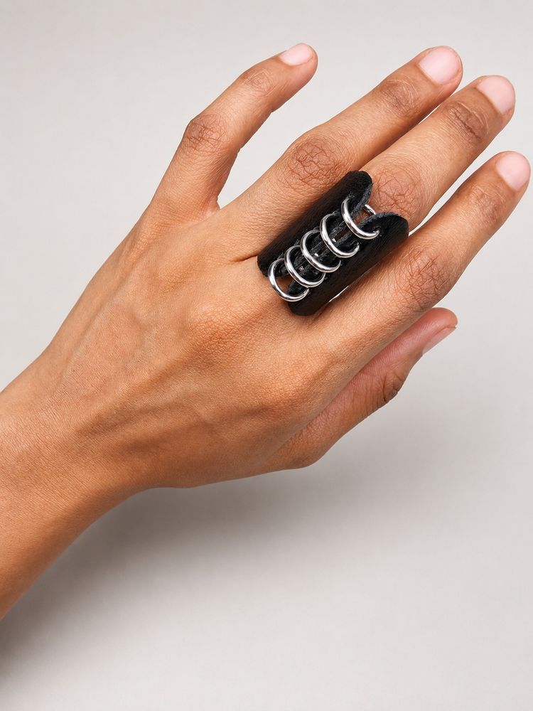 Other Black Leather Ring With Silver Metal Loops product image