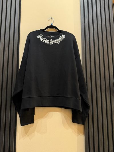 Black Sweatshirt With White Text Neckline