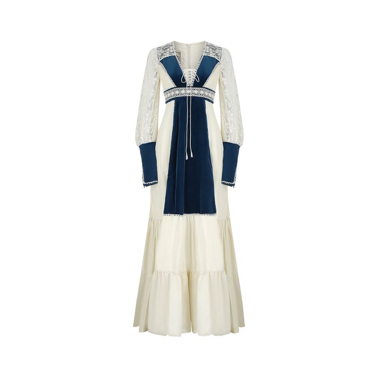 Gunne Sax ARCHIVE: 1970s Gunne Sax Cotton Lace and Teal Velvet Dress product image