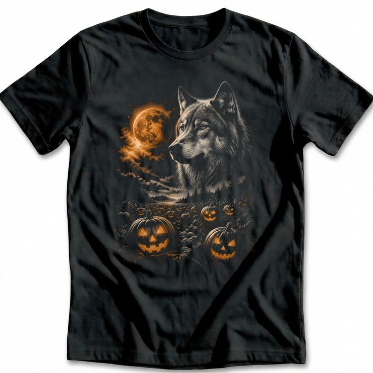 Wolf Pumpkin Patch Orange T-Shirt AU 5