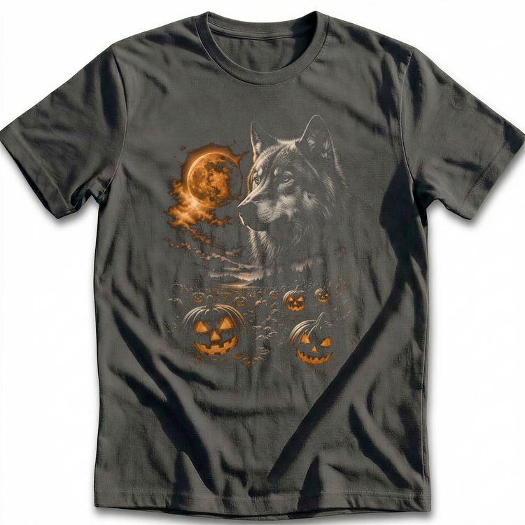 Wolf Pumpkin Patch Orange T-Shirt AU 4