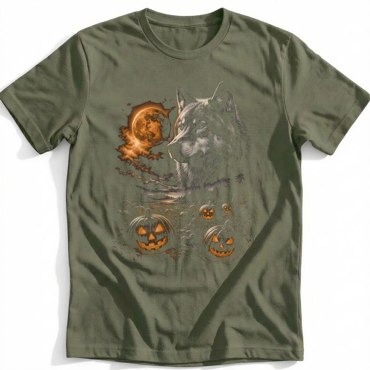 Wolf Pumpkin Patch Orange T-Shirt AU 3