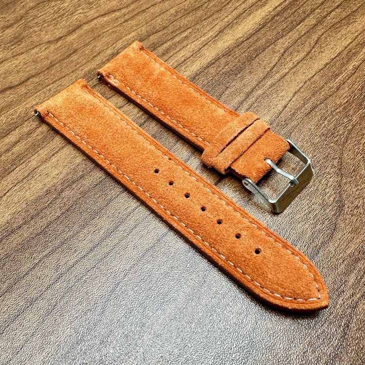 Other Orange & White Stitch Genuine Suede Leather Watch Strap Quick Release 22mm product image