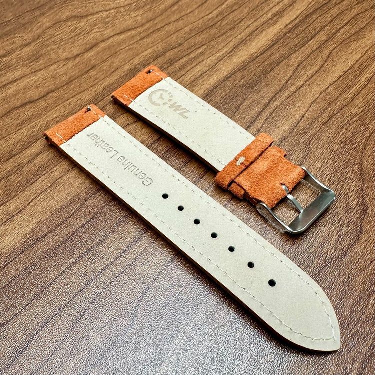 Orange & White Stitch Genuine Suede Leather Watch Strap Quick Release 22mm 5