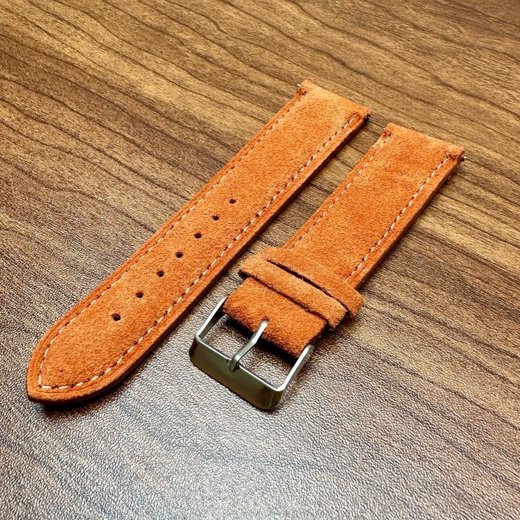 Orange & White Stitch Genuine Suede Leather Watch Strap Quick Release 22mm 3