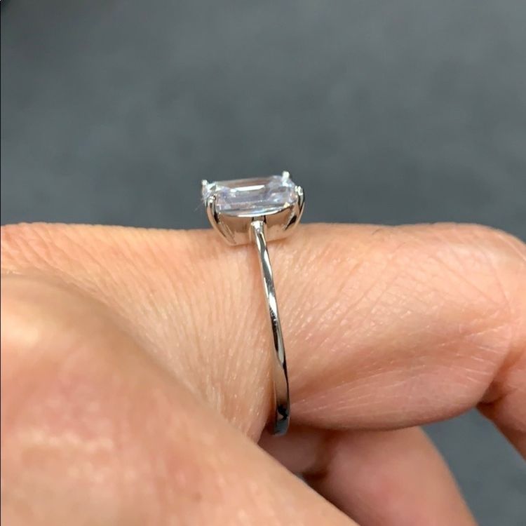 Silver Ring With Rectangular Clear Gemstone image 1