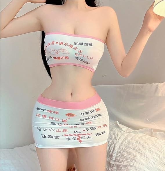 Immagine di White And Pink Bandeau Top And Mini Skirt Set 5