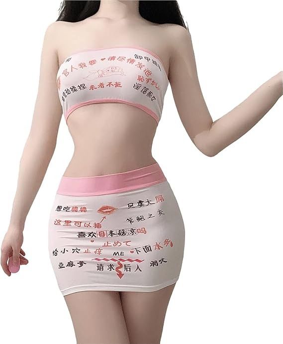 Immagine di White And Pink Bandeau Top And Mini Skirt Set 3