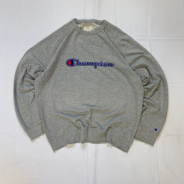 Champion Heather Grey Embroidered Spellout Crewneck (XL) ⚡ imagen 1