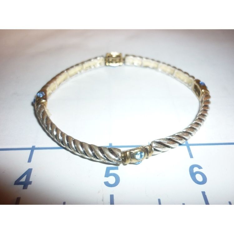 Silver-Tone Twisted Bangle Bracelet With Blue Stones