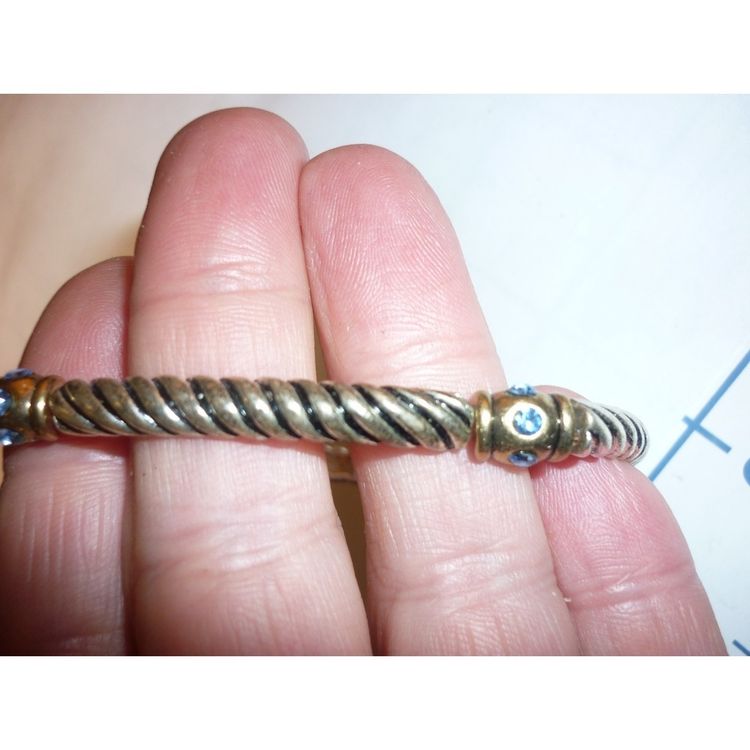 Silver-Tone Twisted Bangle Bracelet With Blue Stones image 2
