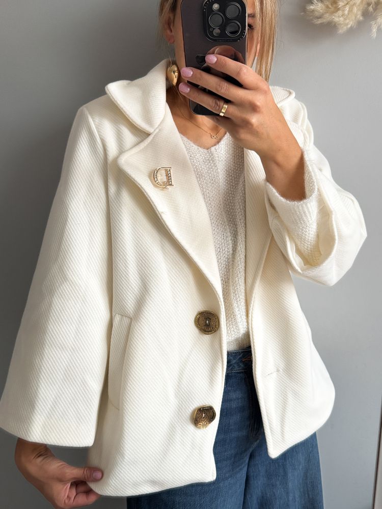 Other kremowa kurtks krótki płaszcz jesienny jesienny basic scandi chic na guziki product image