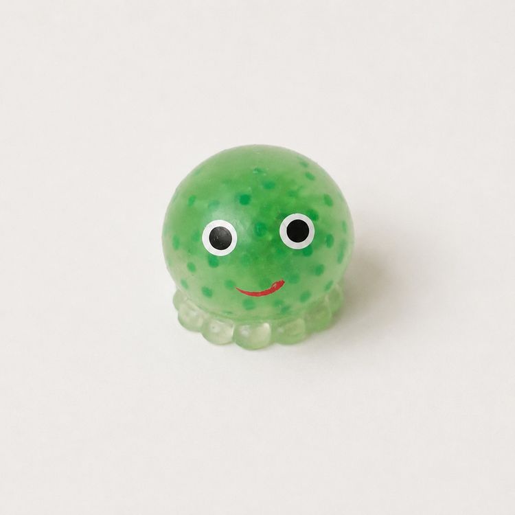 Octopus squishy with green orbees inside