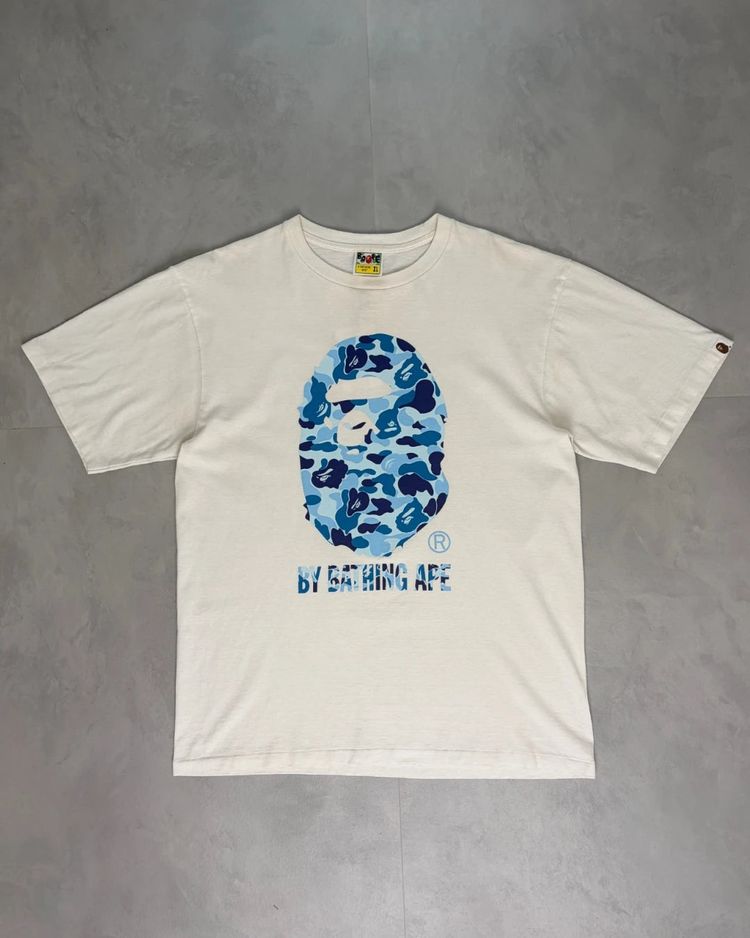 Bape Ape Head Camo Logo blue T Shirt white - XL image 1