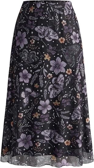 Black Floral Butterfly Print Skirt