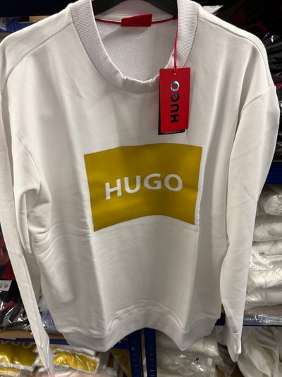 Hugo White Sweatshirt With Yellow Logo