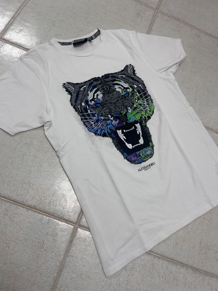 Alessandro Zavetti White T-Shirt With Tiger Embroidery