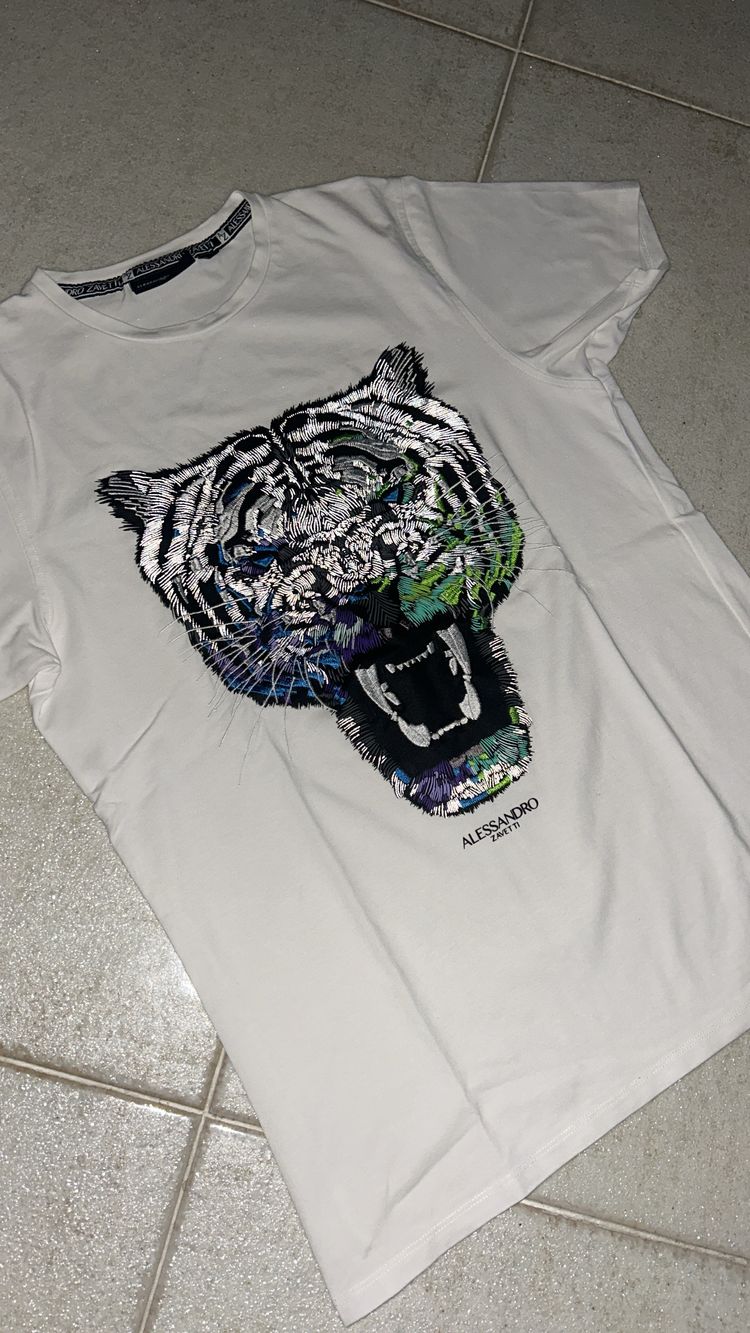 Alessandro Zavetti White T-Shirt With Tiger Embroidery image 4