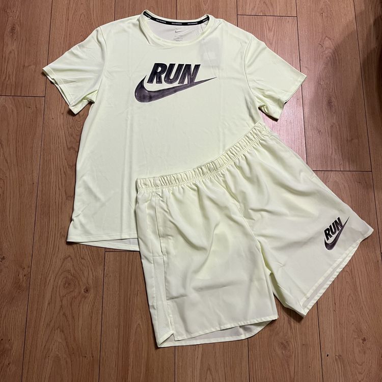 BNWT Nike Miler Rise Dri Fit T-Shirt Top & Shorts 2 Piece Set,  Barely Volt