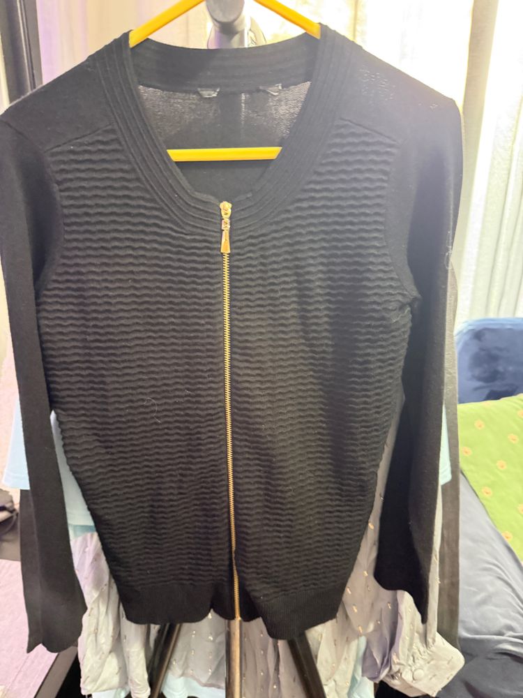 Black Zip-Up Cardigan Sweater