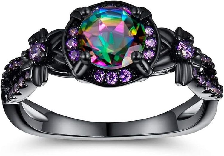 Black Ring With Multicolor And Purple Stones image 1