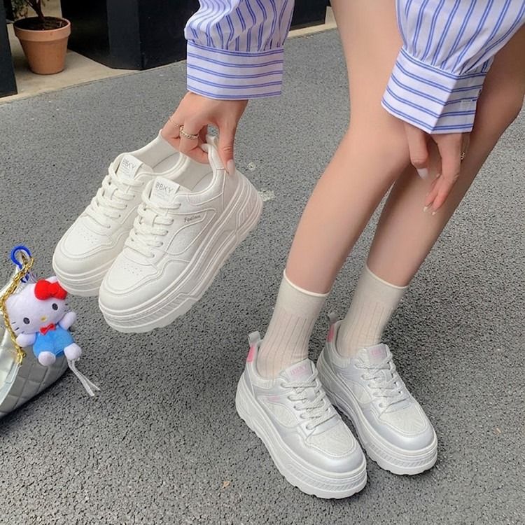 White Platform Sneakers image 1