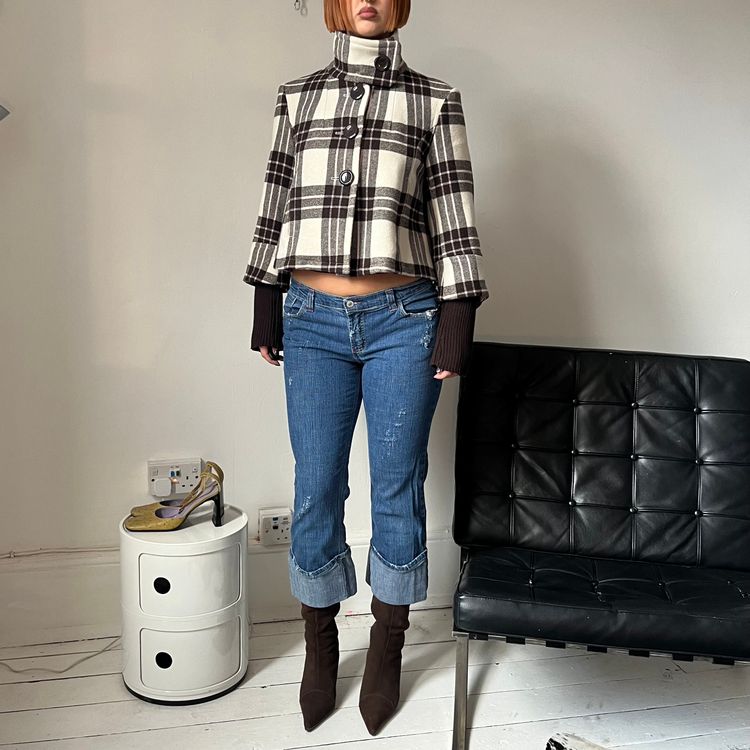 Checkered Cropped peacoat jacket 