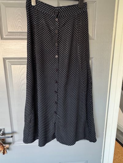 Vintage Expressions Navy Polka Dot Button-Front Skirt