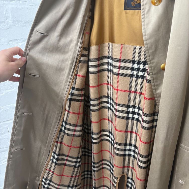 Burberry Vintage Cream Nova Check Lined Mac Trench Coat With Wool Liner image 7