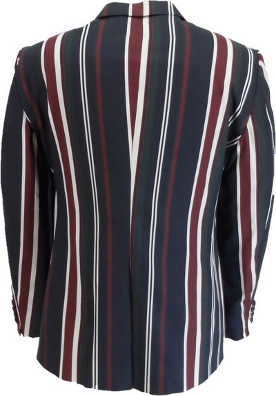 Mens Classic Retro Navy Blue Striped Boating Blazer Jacket 5