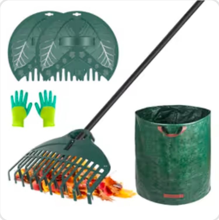 Garden Leaf Rake Set With Gloves And Collection Bag