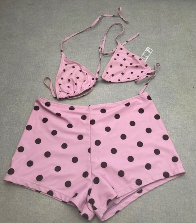 Pink Polka Dot Bikini Set With Shorts
