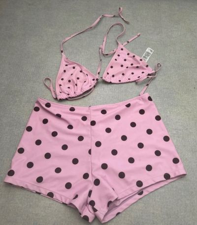 Pink Polka Dot Bikini Set With Shorts
