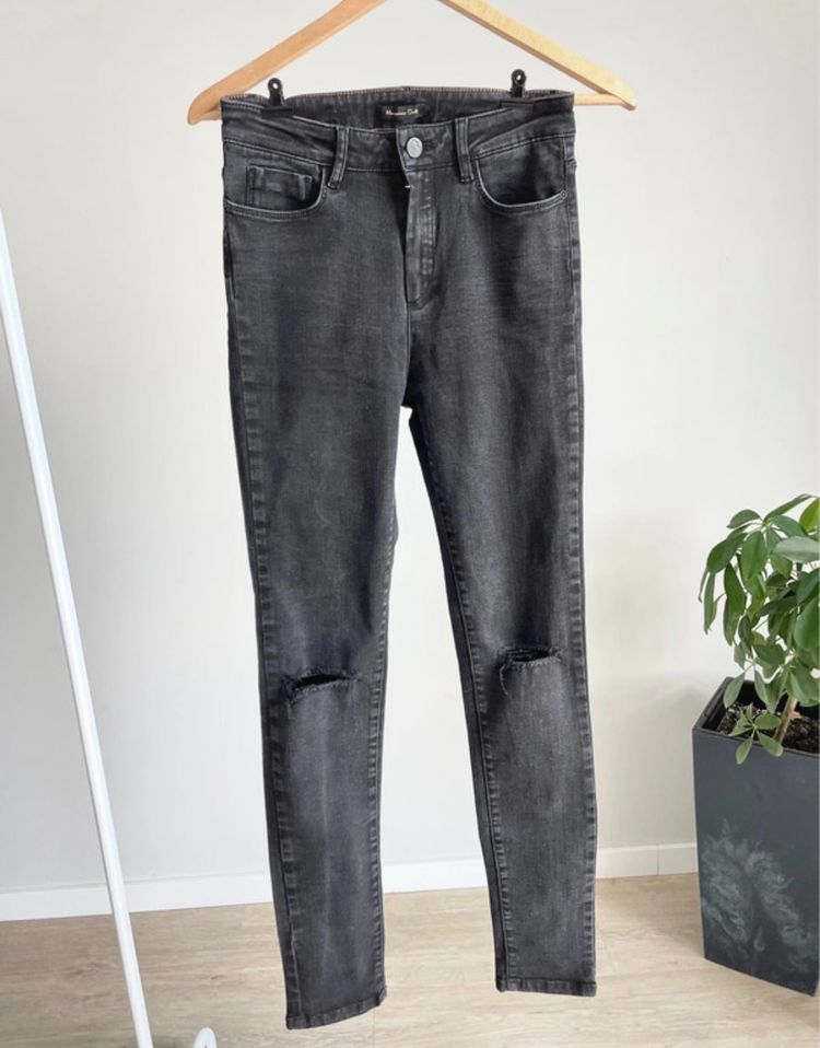 Massimo Dutti Black Distressed Skinny Jeans