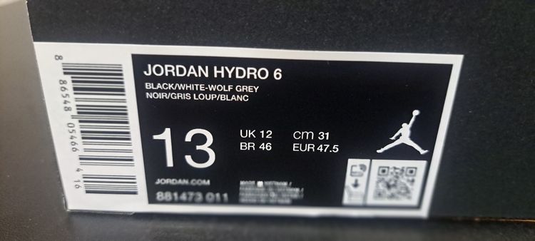 Jordan Hydro 6 Black White Wolf Grey Slides UK 12 EUR 47.5Brand New FullBox BNIB image 5