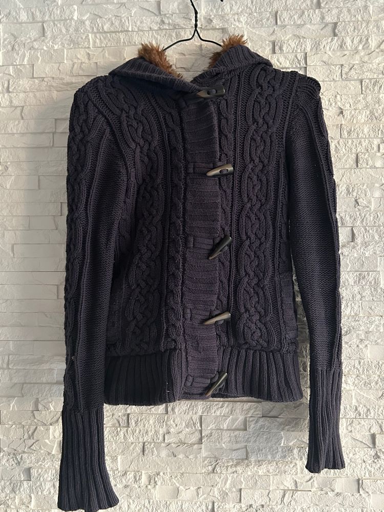 Pimkie Knitted Hooded Cardigan With Fur Lining